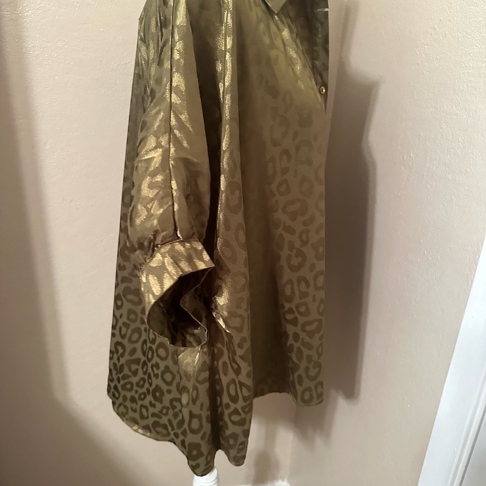 Leopard Print Olive Button-Up Blouse - image 2